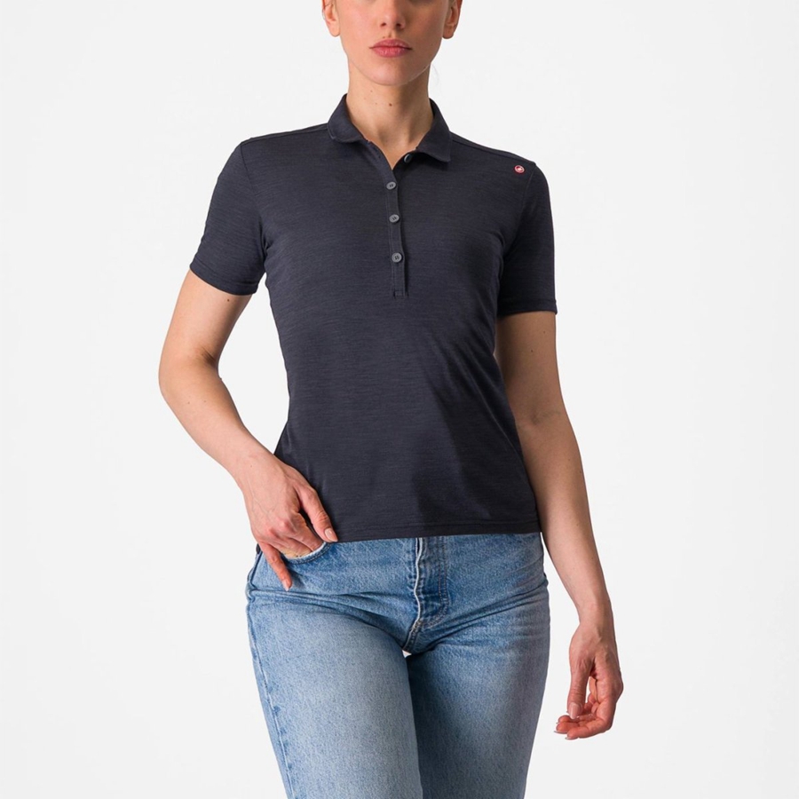 Black Women Castelli MERINO W POLO Casual | 681520QKI