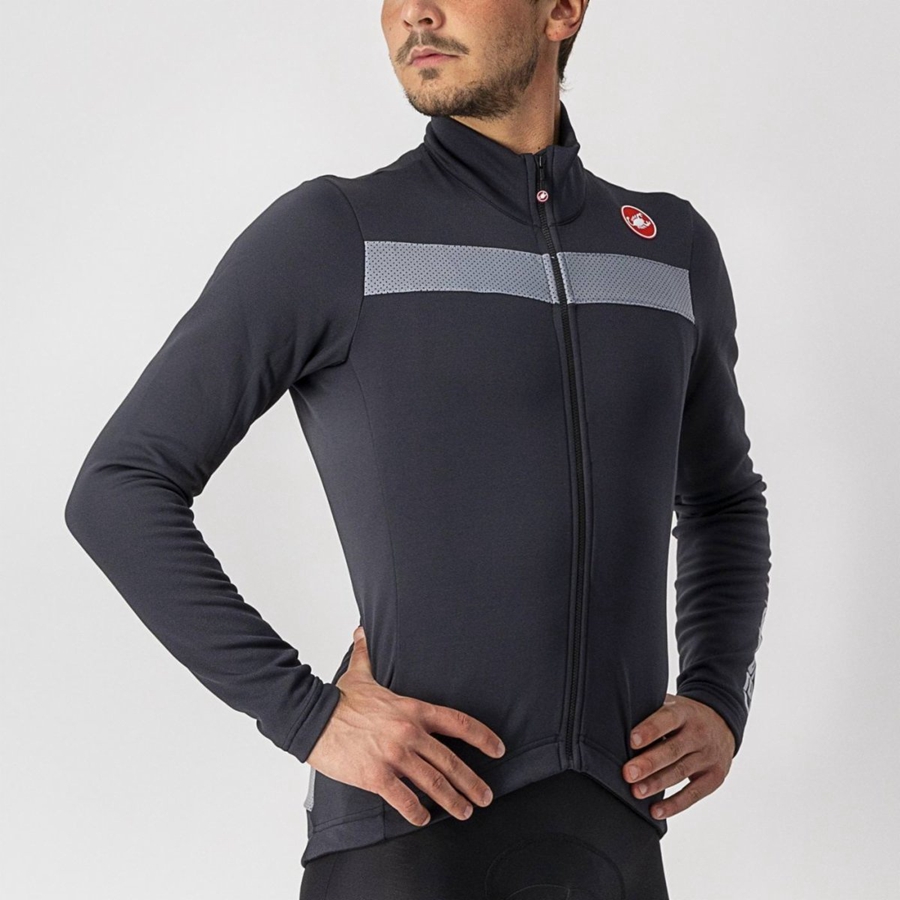 Black / Silver Men Castelli PURO 3 FZ Jersey | 253479NCP