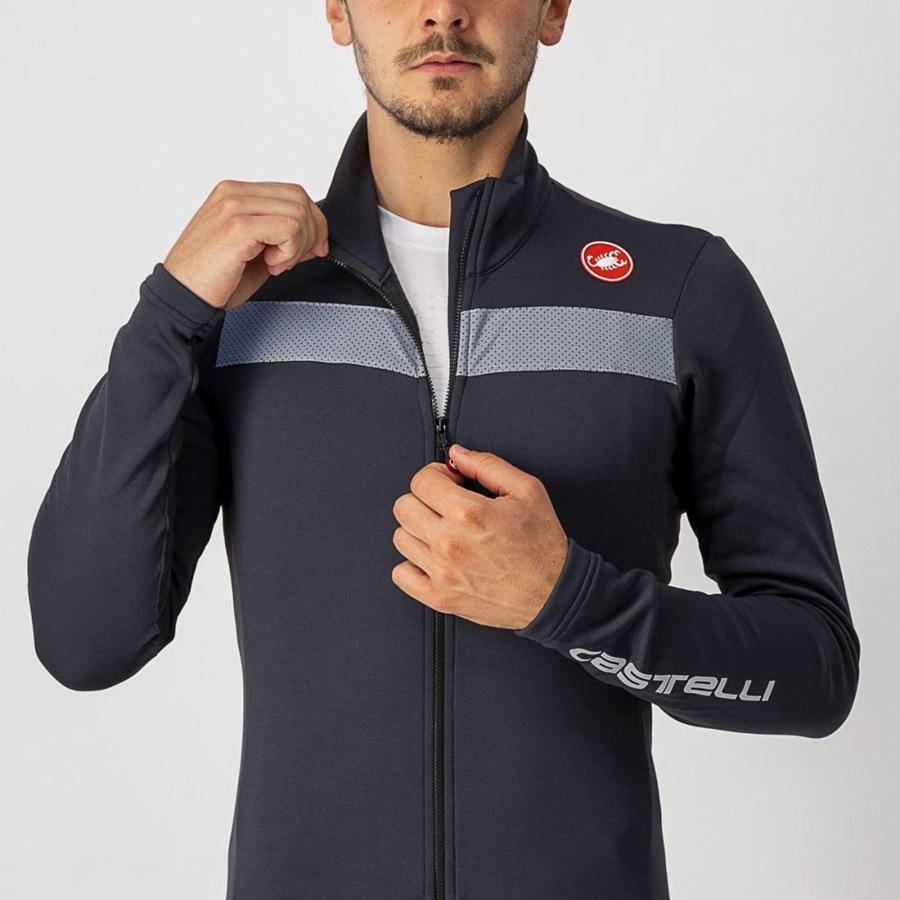 Black / Silver Men Castelli PURO 3 FZ Jersey | 253479NCP