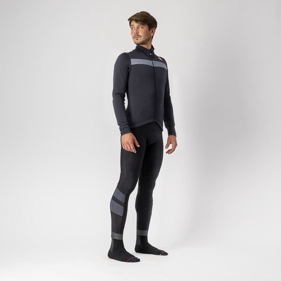 Black / Silver Men Castelli PURO 3 FZ Jersey | 253479NCP