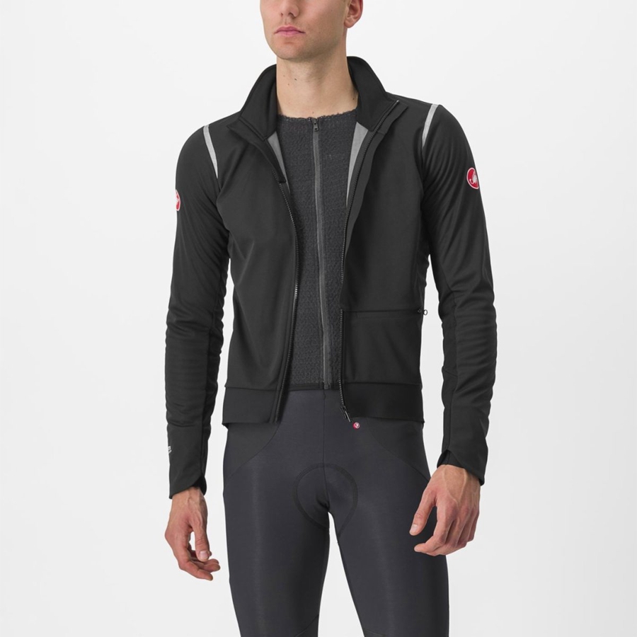 Black / Silver / Dark Men Castelli ALPHA DOPPIO ROS Jackets | 621395LIH