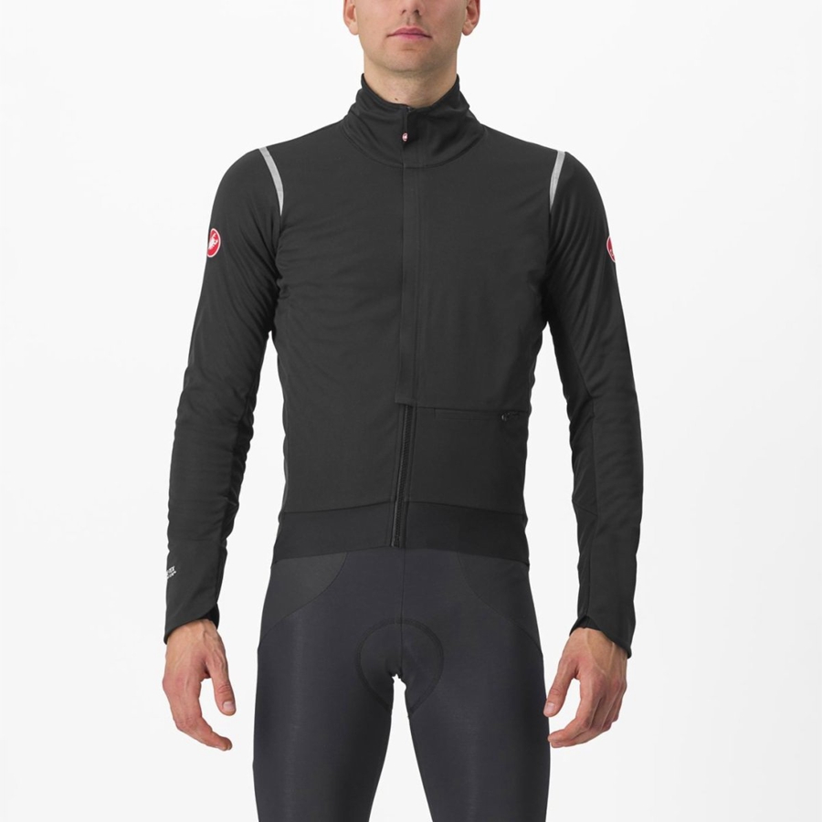 Black / Silver / Dark Men Castelli ALPHA DOPPIO ROS Jackets | 621395LIH