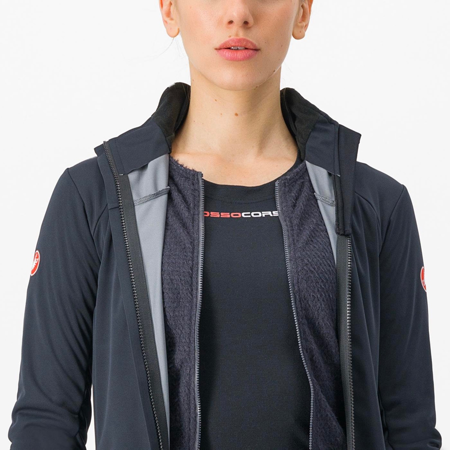 Black / Silver / Dark Women Castelli ALPHA DOPPIO ROS W Jackets | 274809GJL