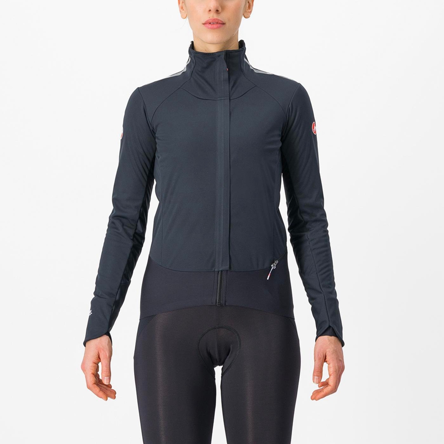 Black / Silver / Dark Women Castelli ALPHA DOPPIO ROS W Jackets | 274809GJL