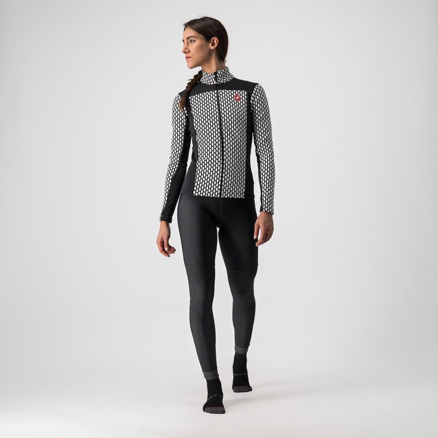 Black / White Women Castelli SFIDA 2 FZ Jersey | 621794MZH