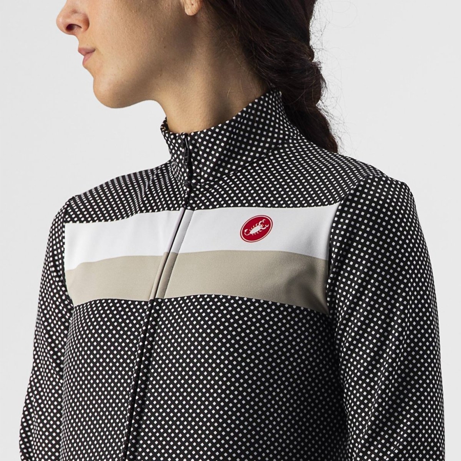 Black / White Women Castelli VOLARE LS Jersey | 706438FOC