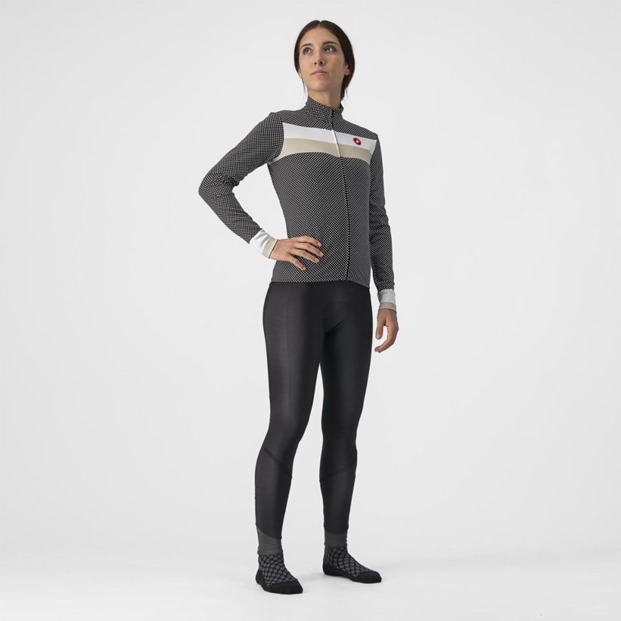 Black / White Women Castelli VOLARE LS Jersey | 706438FOC