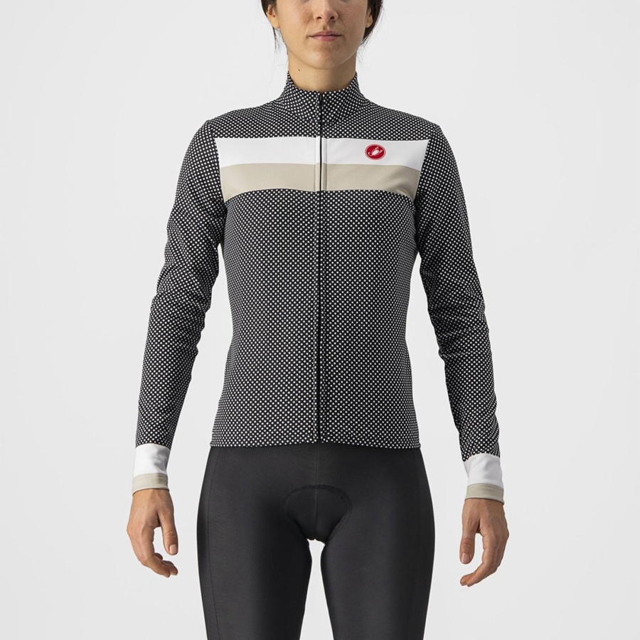 Black / White Women Castelli VOLARE LS Jersey | 706438FOC