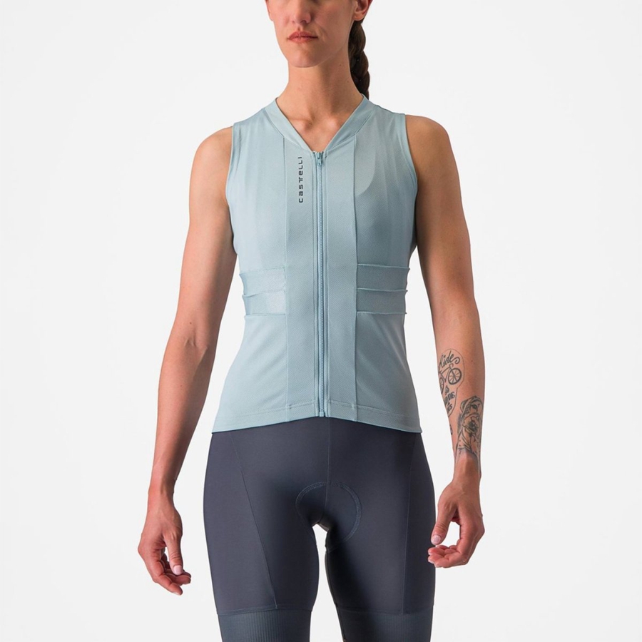 Blue / Dark Grey Blue Women Castelli ANIMA 4 SLEEVELESS Jersey | 690784TLC