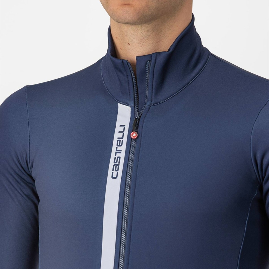 Blue / Silver Grey Men Castelli ENTRATA THERMAL Jersey | 064251IKR