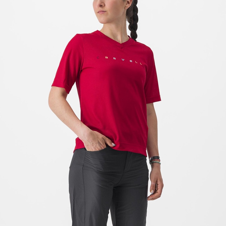 Dark Red Women Castelli TRAIL TECH 2 W TEE Jersey | 972368BVQ