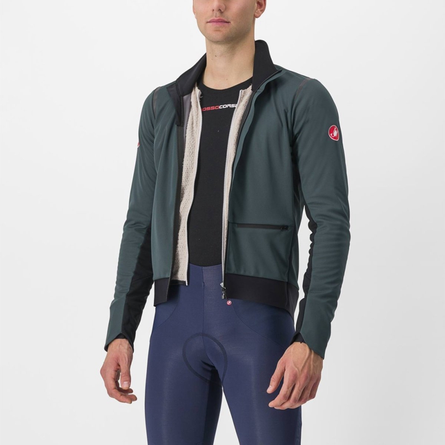 Green / Black Men Castelli ALPHA DOPPIO ROS Jackets | 251348QID