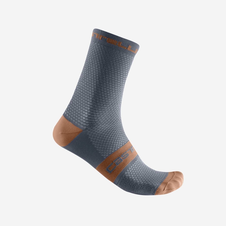 Light Grey Blue / Brown Men Castelli SUPERLEGGERA T 12 Socks | 437805GSD