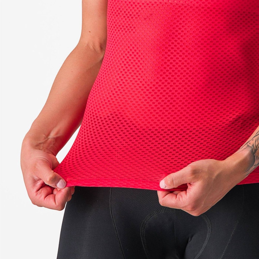 Red Women Castelli PRO MESH W SHORT SLEEVE Base Layer | 073956JSF