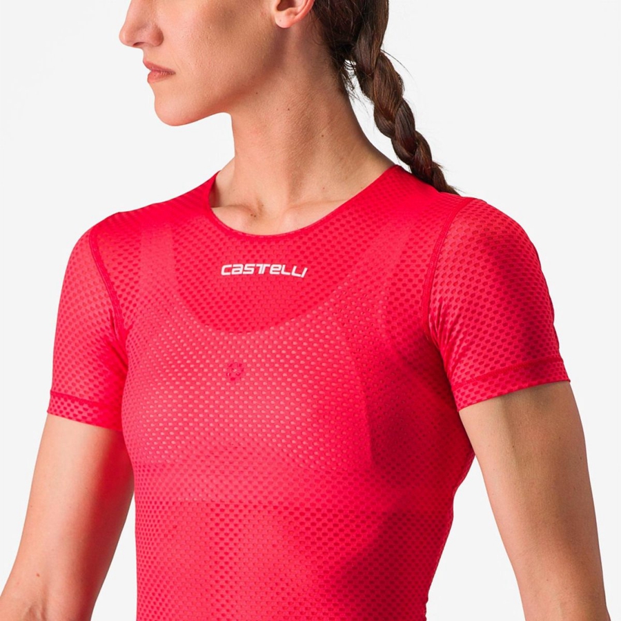 Red Women Castelli PRO MESH W SHORT SLEEVE Base Layer | 073956JSF