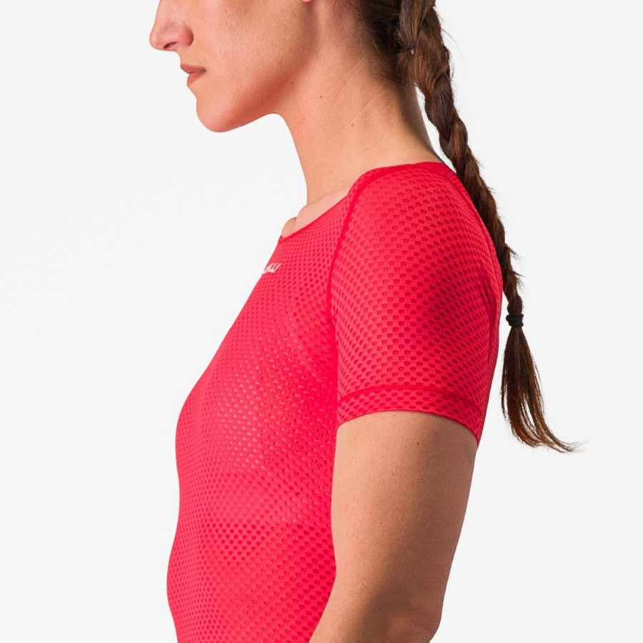 Red Women Castelli PRO MESH W SHORT SLEEVE Base Layer | 073956JSF