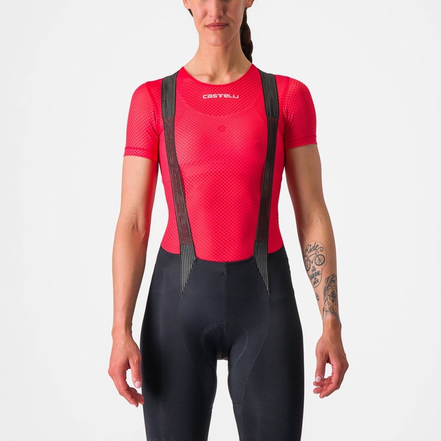 Red Women Castelli PRO MESH W SHORT SLEEVE Base Layer | 073956JSF