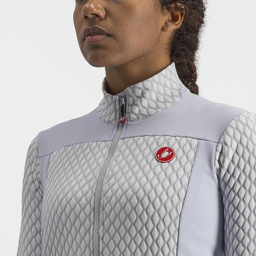 Silver Grey / White Women Castelli SFIDA 2 FZ Jersey | 975324XBP