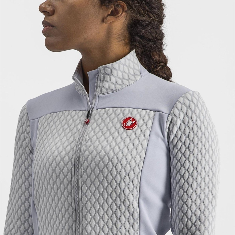 Silver Grey / White Women Castelli SFIDA 2 FZ Jersey | 975324XBP