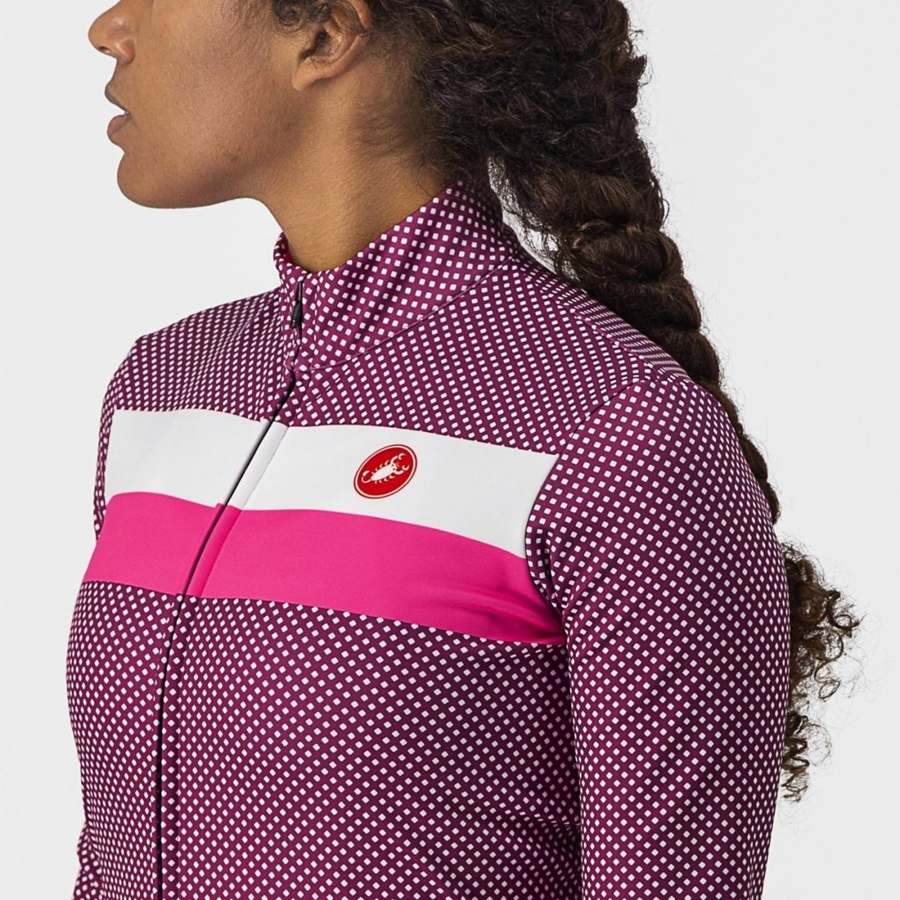 White / Pink Women Castelli VOLARE LS Jersey | 381945ALN